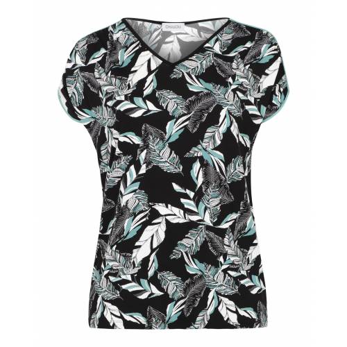 Chalou women's plus size short sleeve blouse - Bernadine leaves, front details