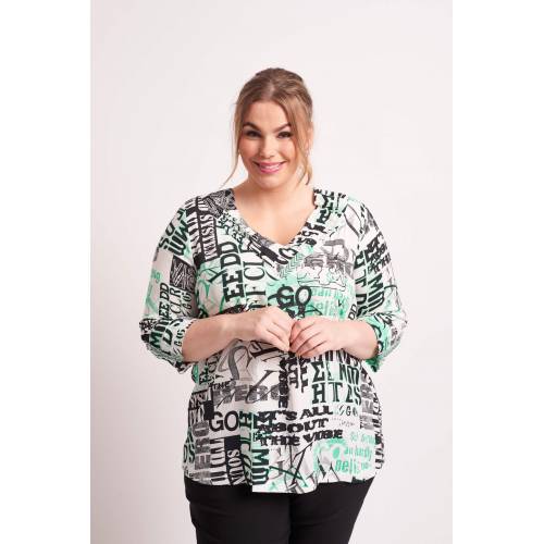 Ladies' blouse plus size with a modern print Chalou - Bettina multicolor, front stylisation details