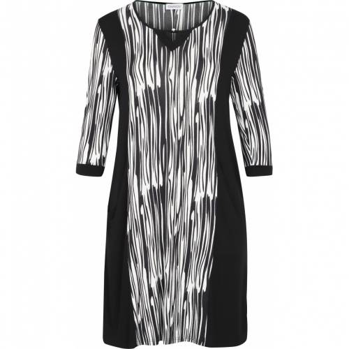 Womens dress plus size with 3/4 sleeves Chalou- black and white Christiane, front