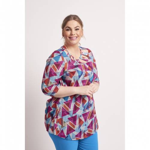 Chalou Anastasie women's tunic with 3/4 sleeves - geometric patterns, multicolour, stylisation front