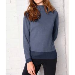 Ladies' long-sleeved semi-golf with silk Création L Premium, grey-blue, front