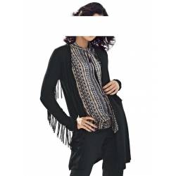 Black long jumper with tasselled sleeves from PATRIZIA DINI